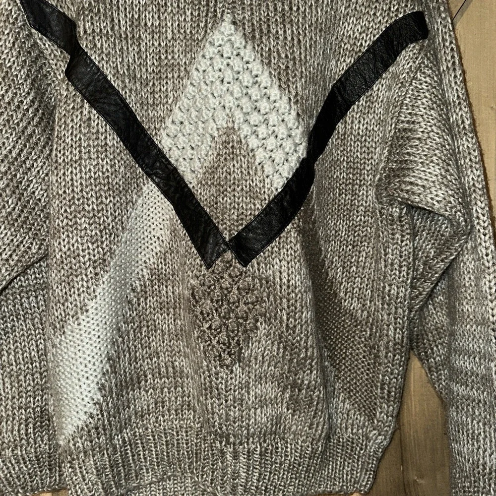 Vintage 90s Streetwear Mens Size Large‎ Leather Trim Chunky Sweater